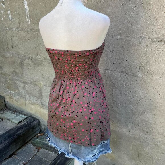 Pink and Brown Floral Strapless Babydoll Top - Picture 5 of 7